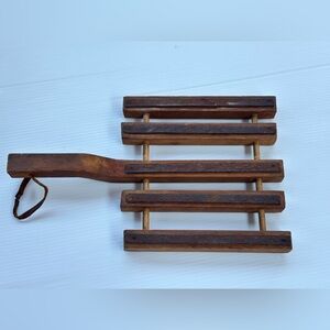 Vintage Wooden Folding Trivet Rustic Farmhouse Kitchen